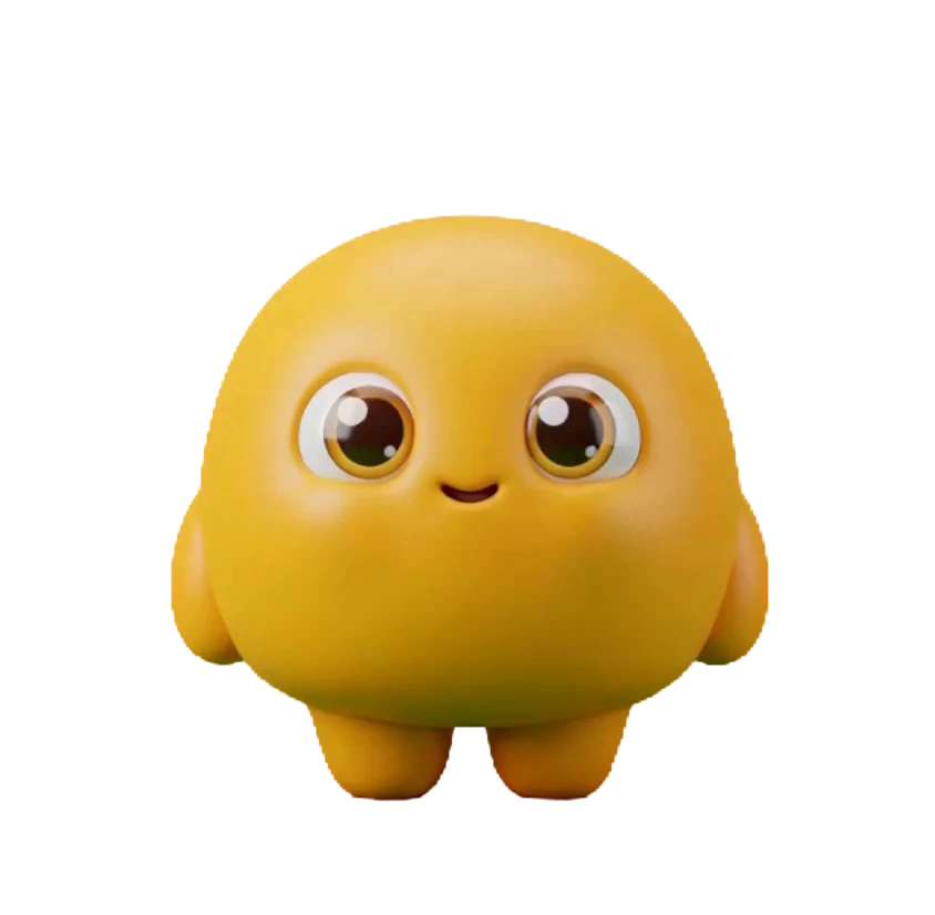 Bloop, a round yellow jelly mascot with big glossy eyes