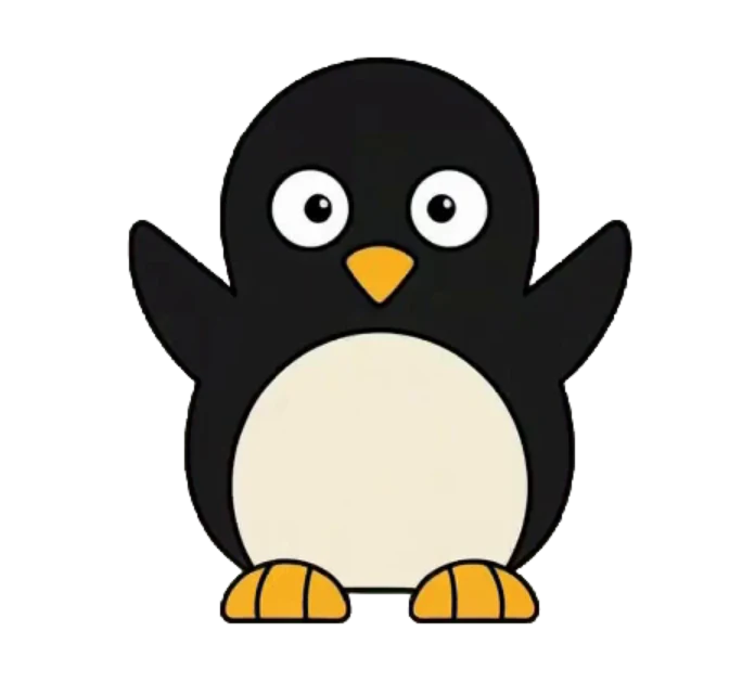 Waddle, a flat vector penguin mascot with raised wings